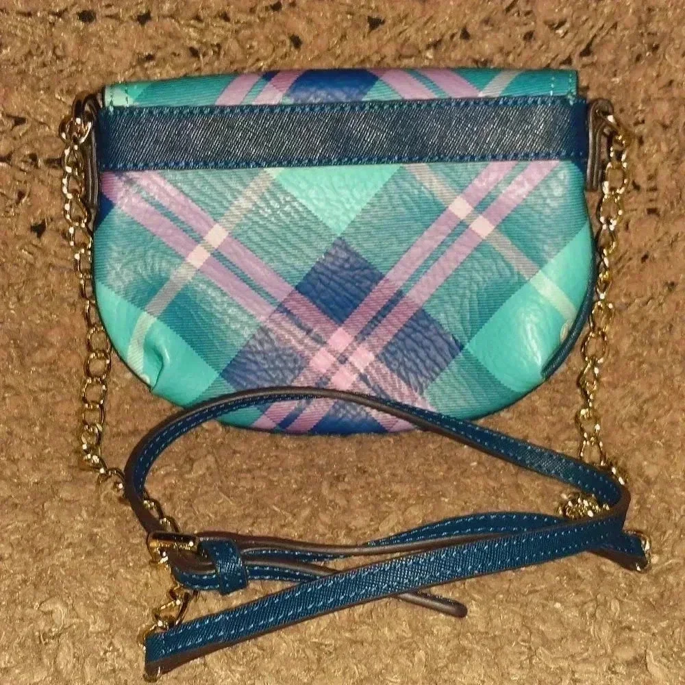 TEENIE WEENIE GOLD BEAR-Mini Crossbody-Blue/Pink Plaid Bag-NWOT